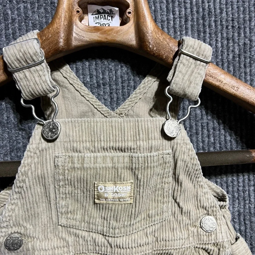 OshKosh B'gosh Corduroy Overalls Kids 12M Tan Khaki Bib Workwear Classic Cotton